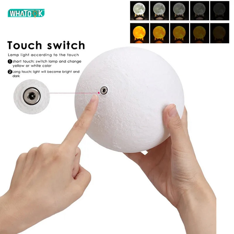 3D Print Moon Lamp Rechargeable Color Change 3D Light Touch Moon Lamp Children's Lights Night Lamp LED Night Light for Home 2024