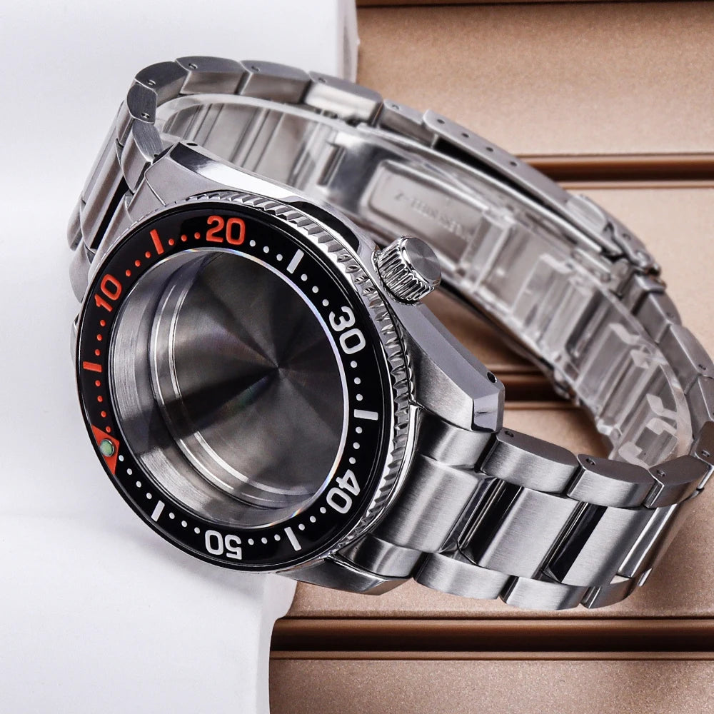Diver NH35 42mm Watch Case Sapphire Glass Solid Bottom Cover For SPB185J1/187J1 NH34 NH35 NH36/38 Movement Stainless Steel Strap
