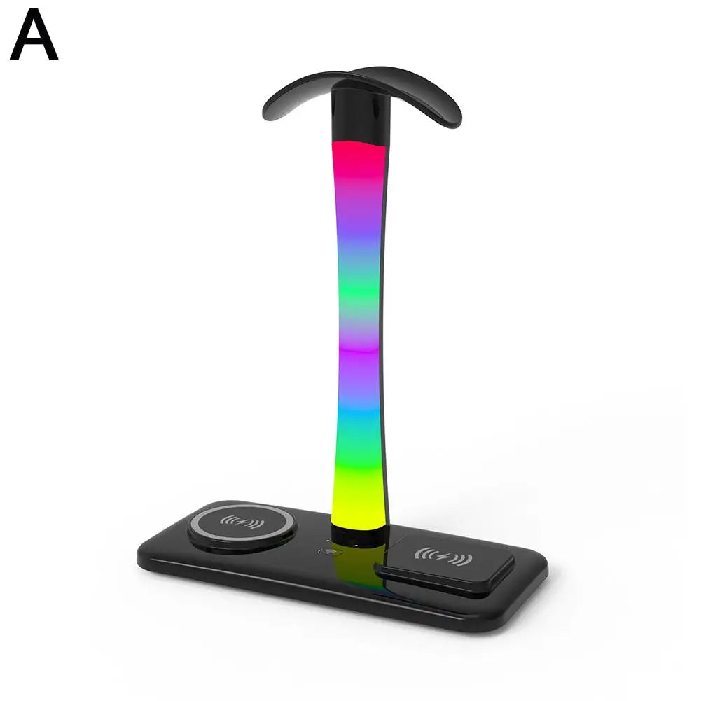 Multi Functional Headphone Stand Multi In One Wireless Charger Colorful LED Ambient Light Bracket For Headphones