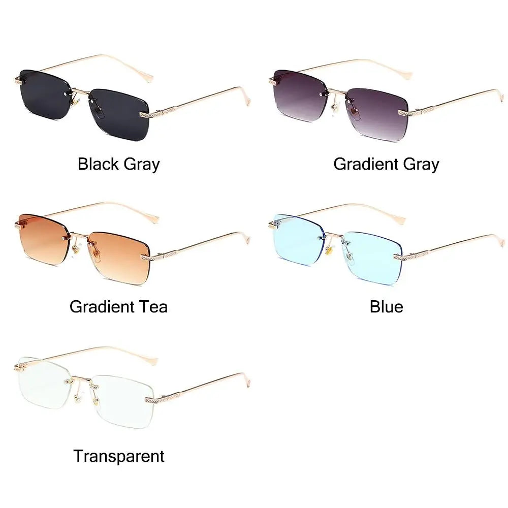 Rimless Square Sunglasses for Women Ins Style Small Rectangle Punk Sun Glasses UV400 Protection Street Shoot Eyewear for Women