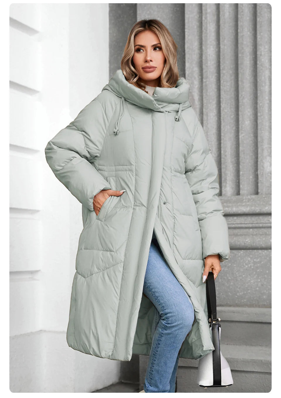 GASMAN 2024 Winter Down Jacket Women Long Classic zipper Design Pocket Stand Collar Hooded Slim Coat Women Parkas 88590