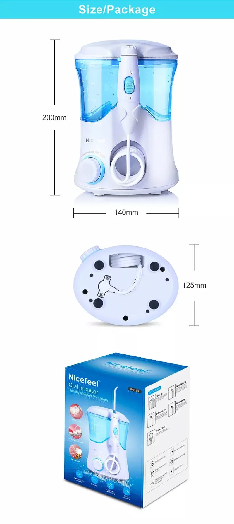 Nicefeel Ultrasonic Oral Irrigator Water Jet Flosser 600ML Water Tank Jet Tips Teeth Cleaner Dental Water Flosser 7 Nozzle