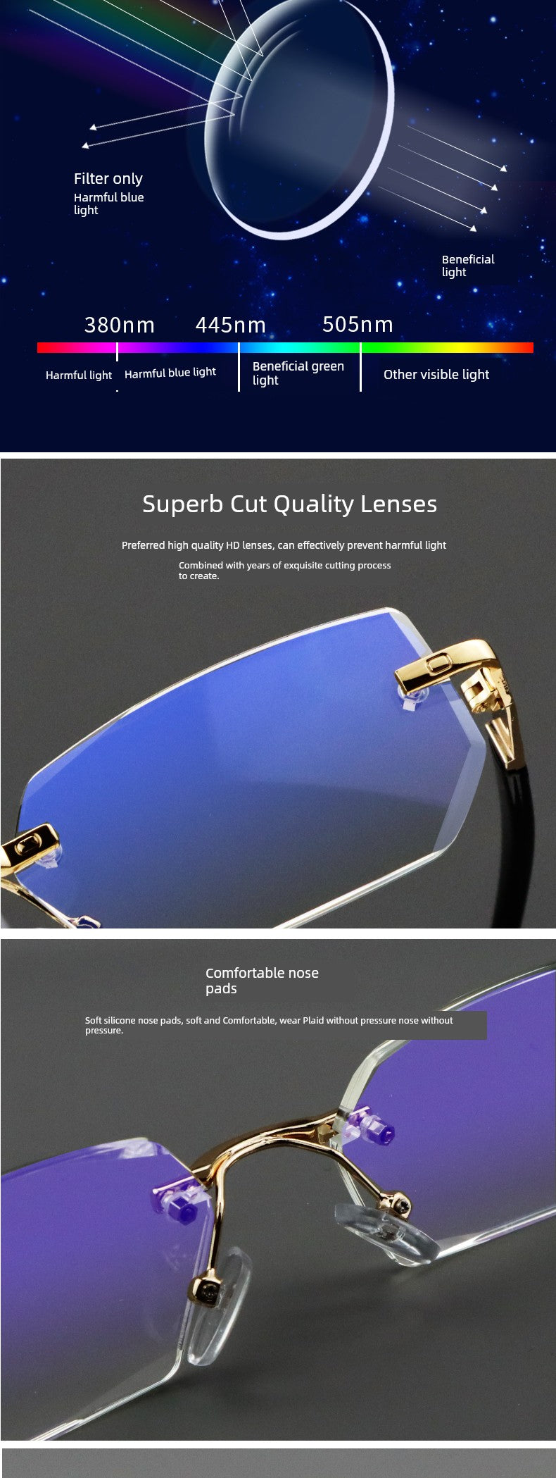 Glasses HD Anti-Blue Ray Rimless Brand Reading Glasses