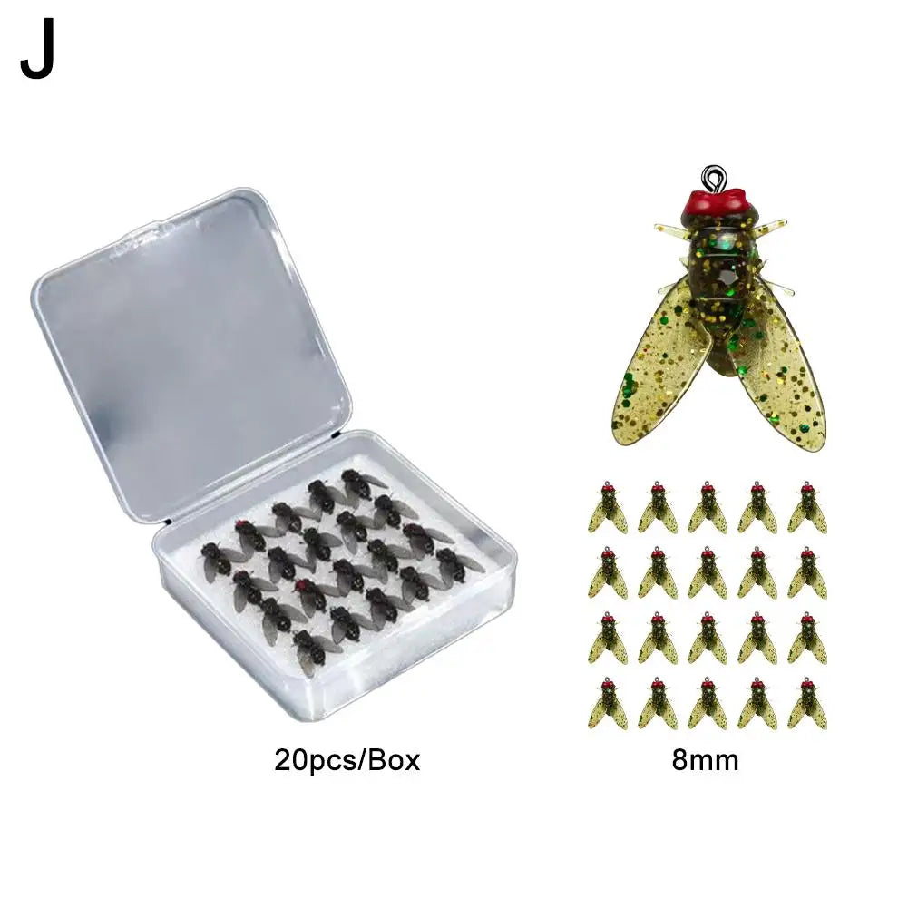 20Pcs/Box Mini Bionic Fly Fishing Bait Fly Hook Soft Bait Add Fish Attractant Fishing Gear For Salmon Trout Fishing Accessories
