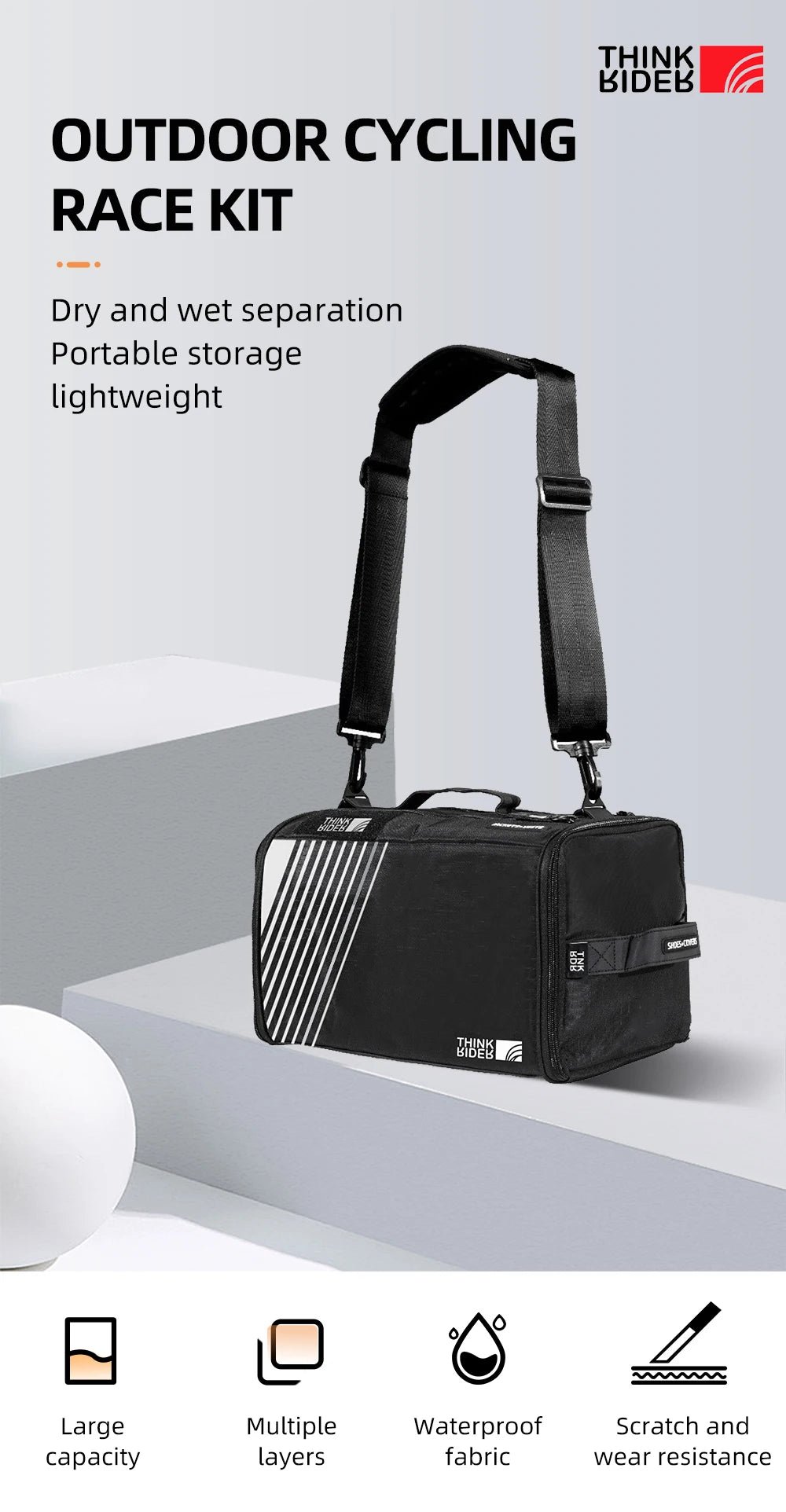 ThinkRider Race Day Essential Cycling Rain Bag Tote with bike helmet and riding shoes, bowling bag, gym bag