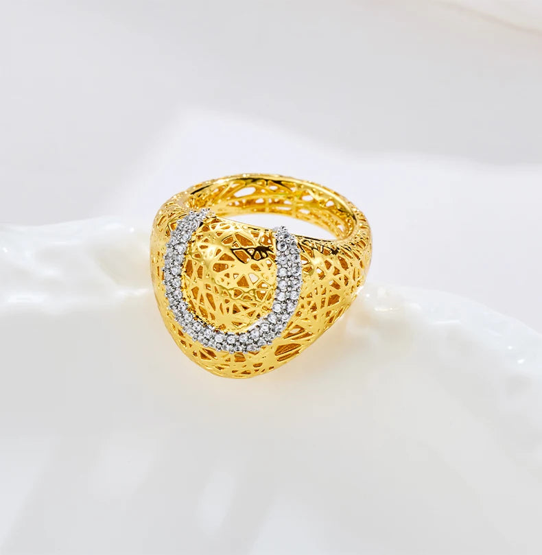 IVOG Brilliant Zircon U-shape Design Ring For Women Hollow Out Luxury Ring Fashion Jewelry Flagship Store