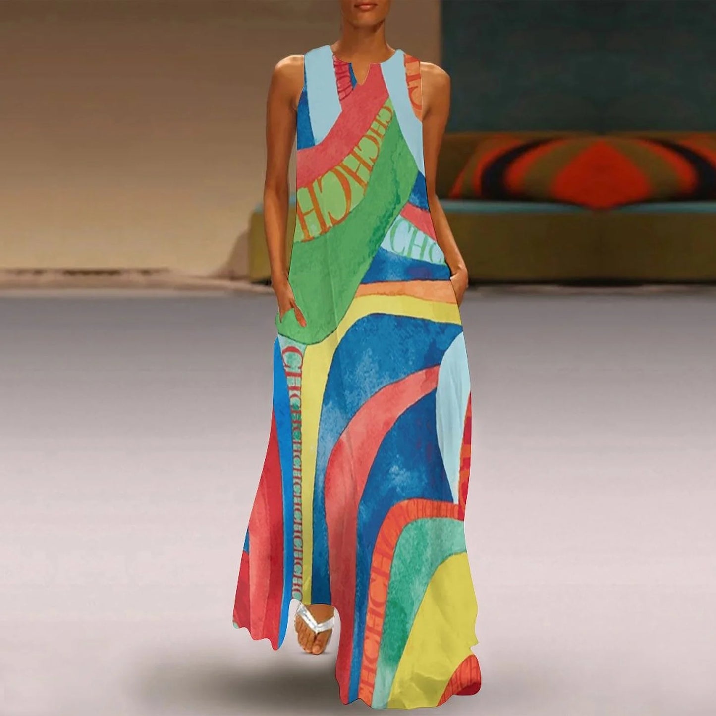 Fashion New Women's Dresses Multicolour Splicing Party Dresses Sleeveless Casual Peplum Women's Dresses
