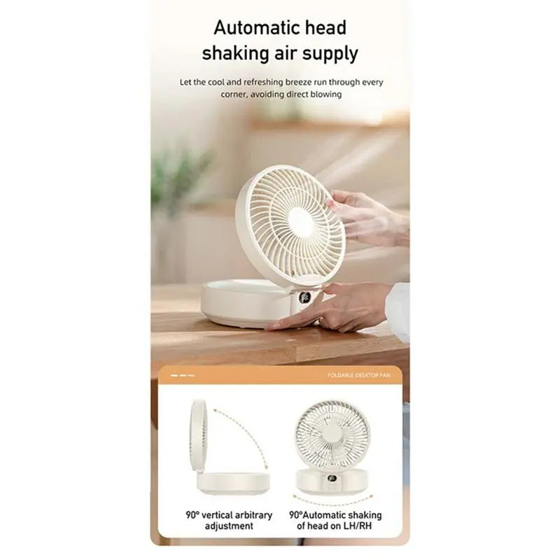 Remote Control Wireless Wall Mounted Circulation Air Cooling Fan With LED Light Folding Electric Ventilator Table Fan