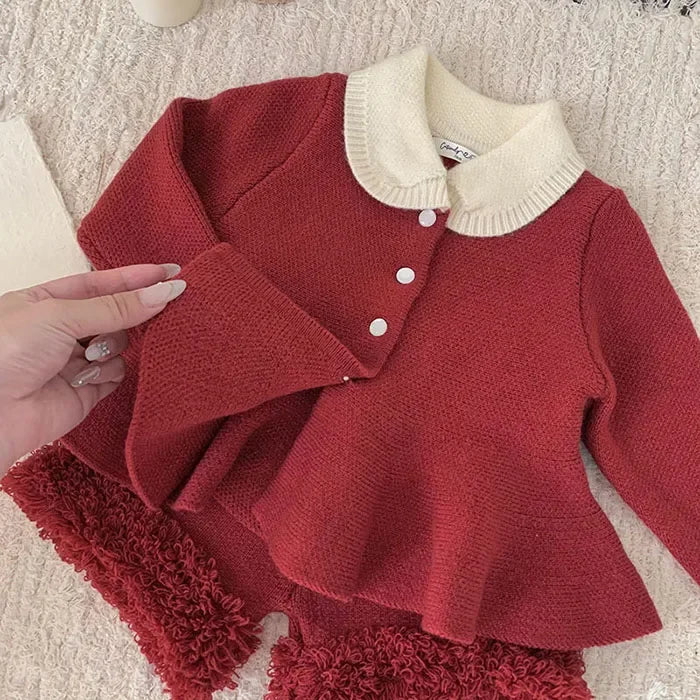 2024 New Autumn Winter Infant Baby Girls Clothing Set Long Sleeved Knitted Cardigan+Shorts Toddler Baby Knitted Clothes Suit