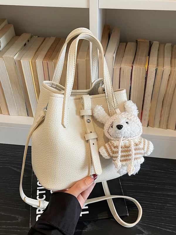 Fashionable Bucket Handbag Women's Shoulder Bag Spring Versatile Commuting Crossbody Bag Soft PU Leather Magnetic Buckle Closure