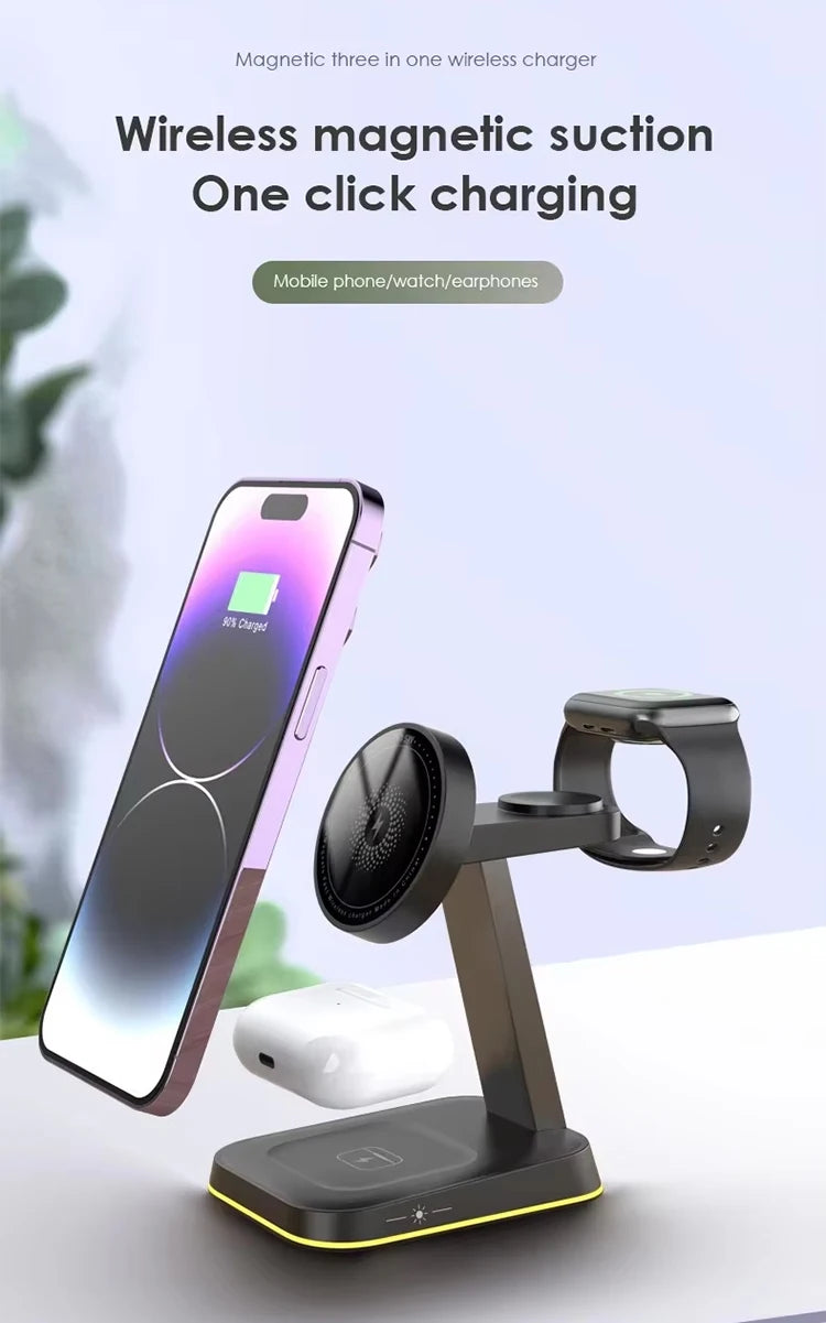 3 in 1 30W Smart Watch Earphone for iPhone 17 16 15 14 13 12  Fast Universal Magnetic Phone Stand Wireless Charger StationHolder