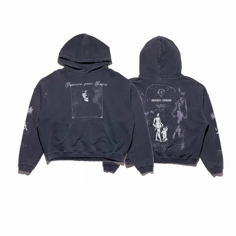 Ripped Streetwear Hooded Loose Casual Men Women Pure Cotton Hoodies Sweatshirt Best Quality UK erd Hoodies