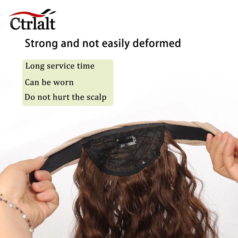 Short Wavy Curly Headband Wig Clip on Hair Extension U-Shaped Hairpieces Synthetic Natural Fake Half Wig for Women