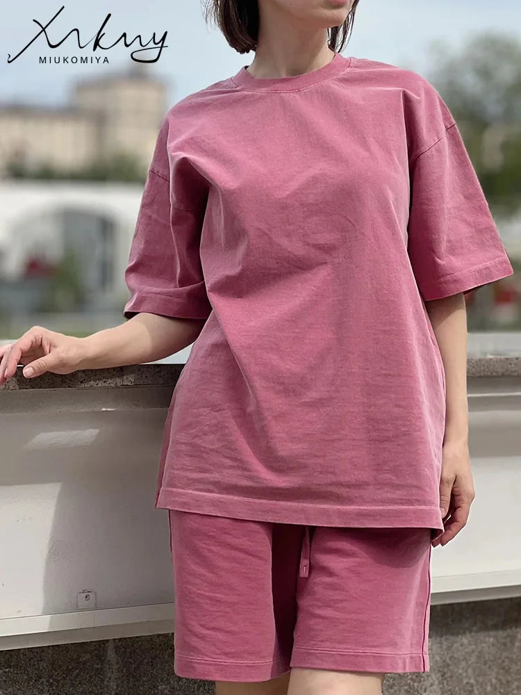 MiuKoMiYa Summer Loose T Shirts Women Basic Cotton Wahsed Short Sleeve Tees Oversized Casual Basic Female T Shirts Streetwear