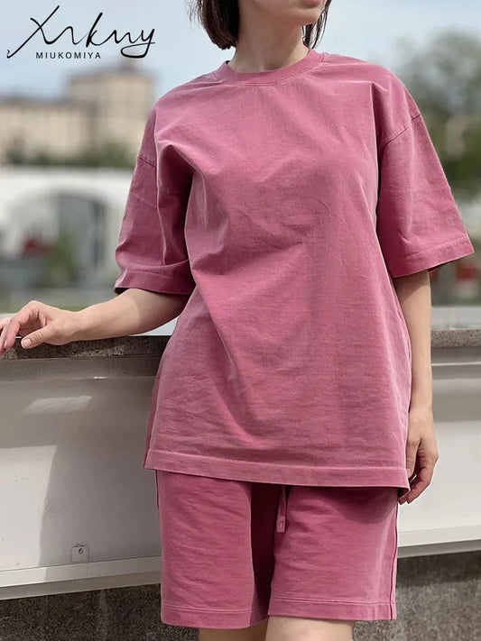MiuKoMiYa Summer Loose T Shirts Women Basic Cotton Wahsed Short Sleeve Tees Oversized Casual Basic Female T Shirts Streetwear