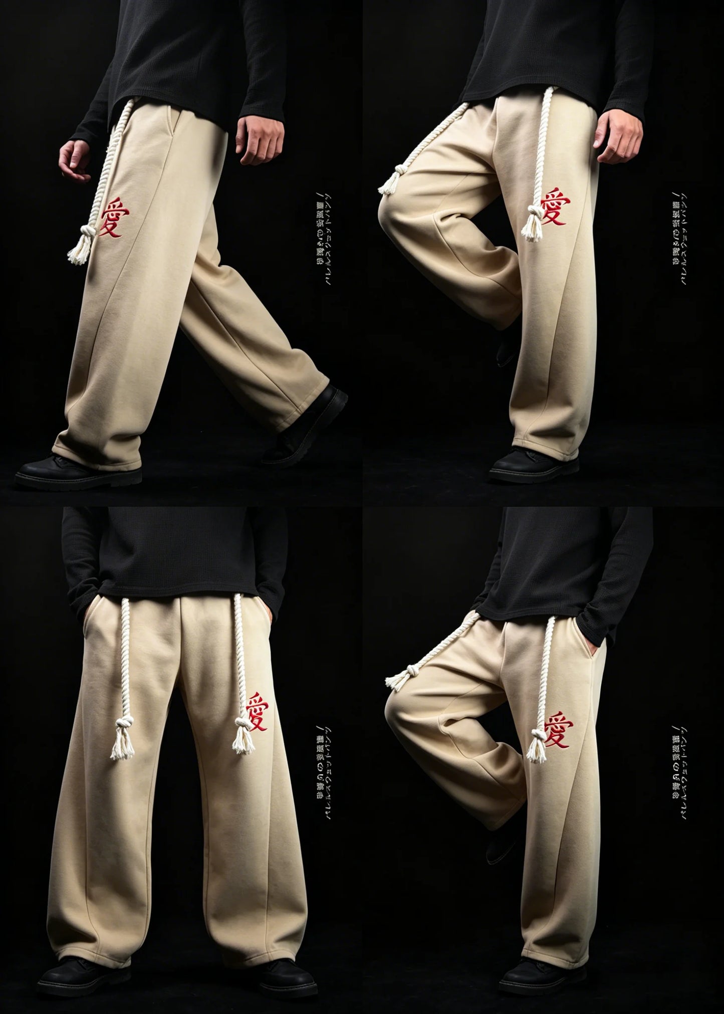 Gaara Anime Embroidery Baggy Wide Leg Sweatpants Removable Thick Drawstring Streetwear Casual Relaxed Fit Trousers for Men Women