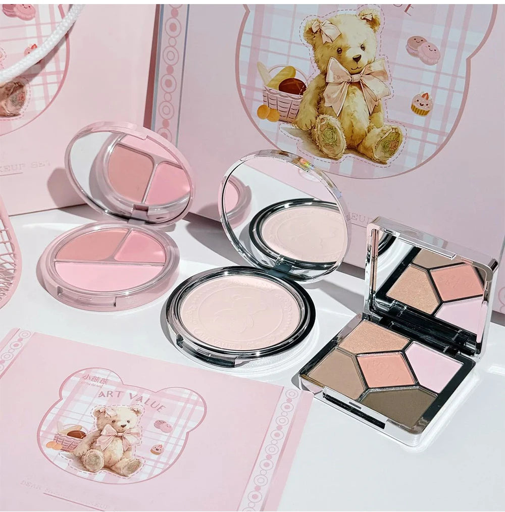 ART VALUE 7PC Makeup Sets Include 3 Colors Lip Mud,1 Pressed Powder,1 Blush,1 Eyeshadow Palette,1 Necklace Beauty Makeup Sets