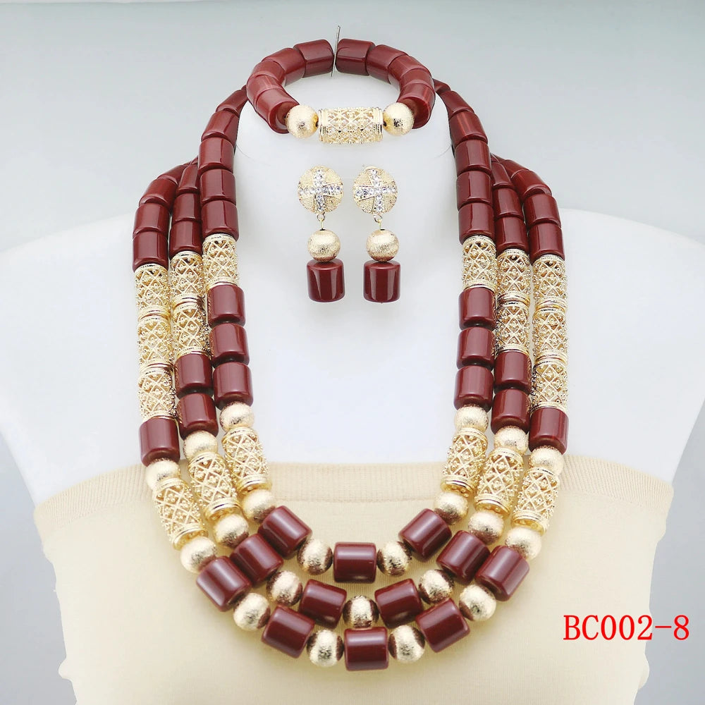 Latest Design Resin Beads Indian Wedding African Bridal Jewelry Set Women Green Coral Beads Necklace Set