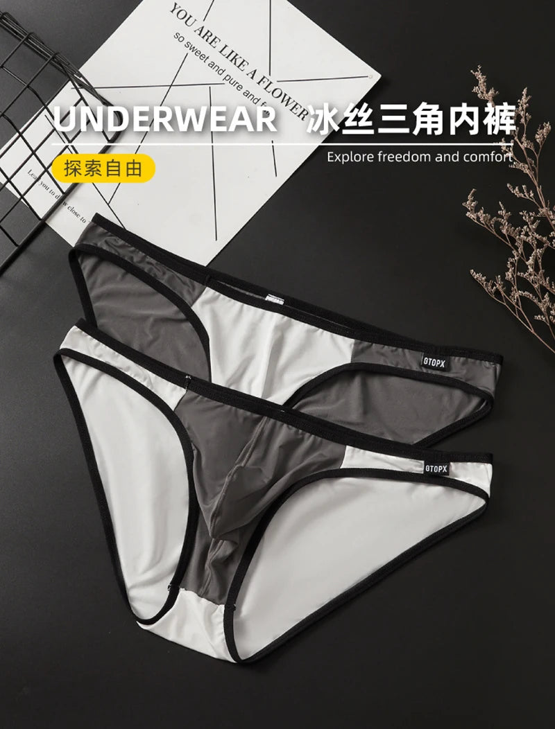 Ice Silk Sexy Men Underwear Briefs Cueca Mid Waist Thin Calcinha Quick Dry Youth Panties Ropa Interior Hombre U Pouch Underpants