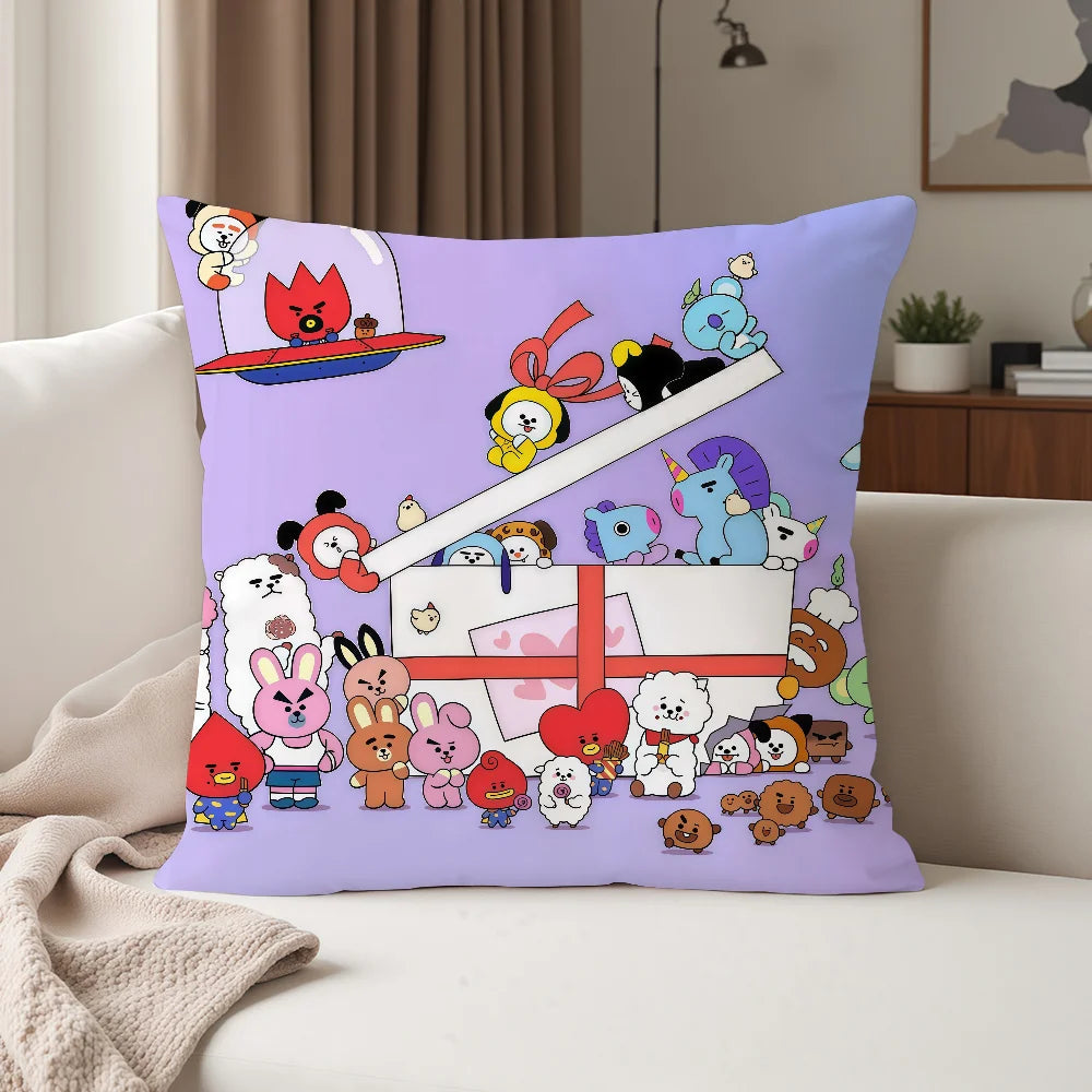 Cute Cartoon Characters B-BT-21 Pillow Case Suitable For Bedrooms Living Rooms Cars Home Decoration