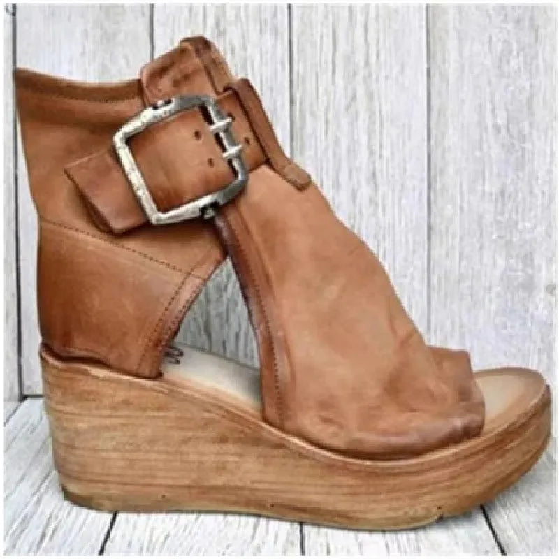 Women Summer Sandals Shoes New Fashion Retro Peep Toe Platform Sandals PU Leather Zipper Thick Bottom Women Shoes Ladies Sandals
