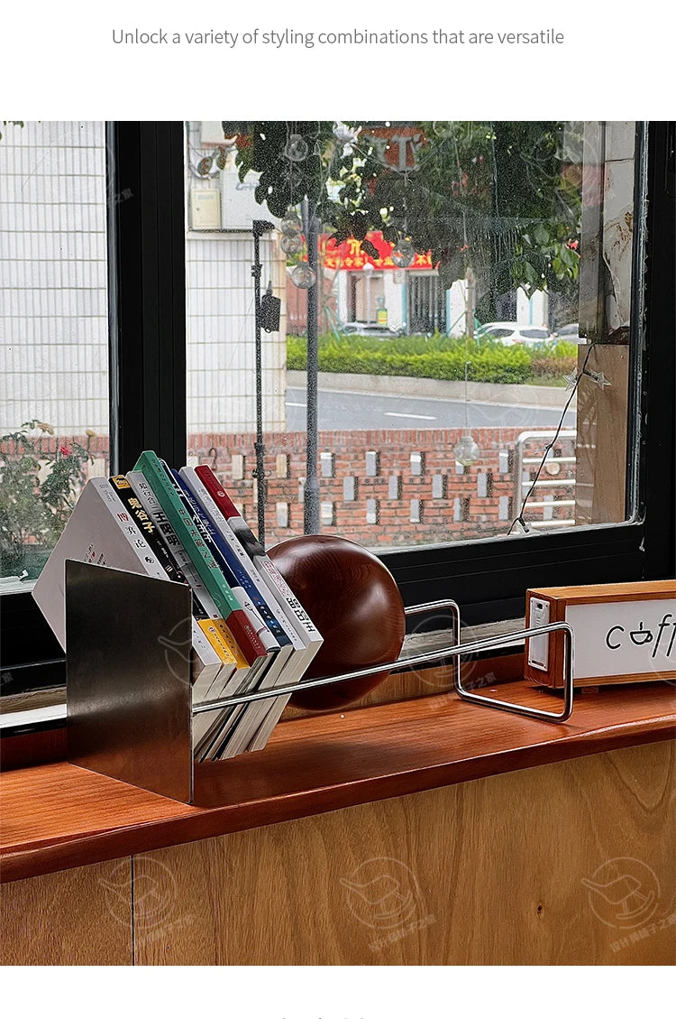 Bauhaus Creative Bookshelf Solid Wood Ball-Bearing Magazine Holder Mid-Century Modern Desk Organizer Artistic Home Display shelf