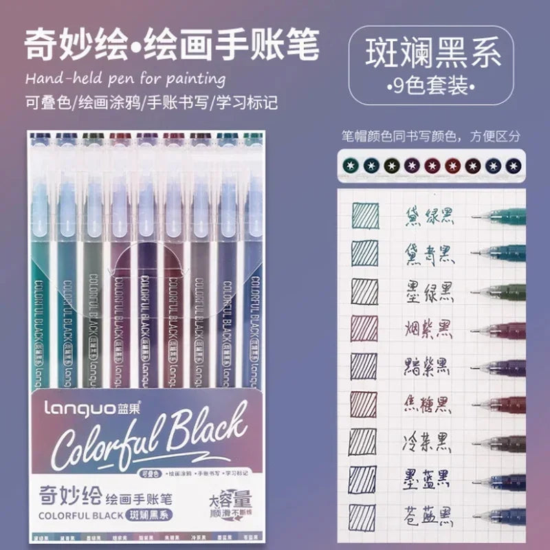 Languo 198/6 PCS Morandi Gel Pen Student Diary Scrapbook Painting DIY Gel Pen Set Coloring Book Drawing Pen School Supplies