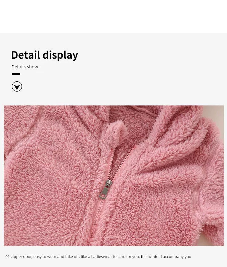 Baby Fur Fleece-Lined Jumpsuit Winter Thicken Thermal Male and Female Baby Clothes Outwear Hooded Romper Jumpsuit