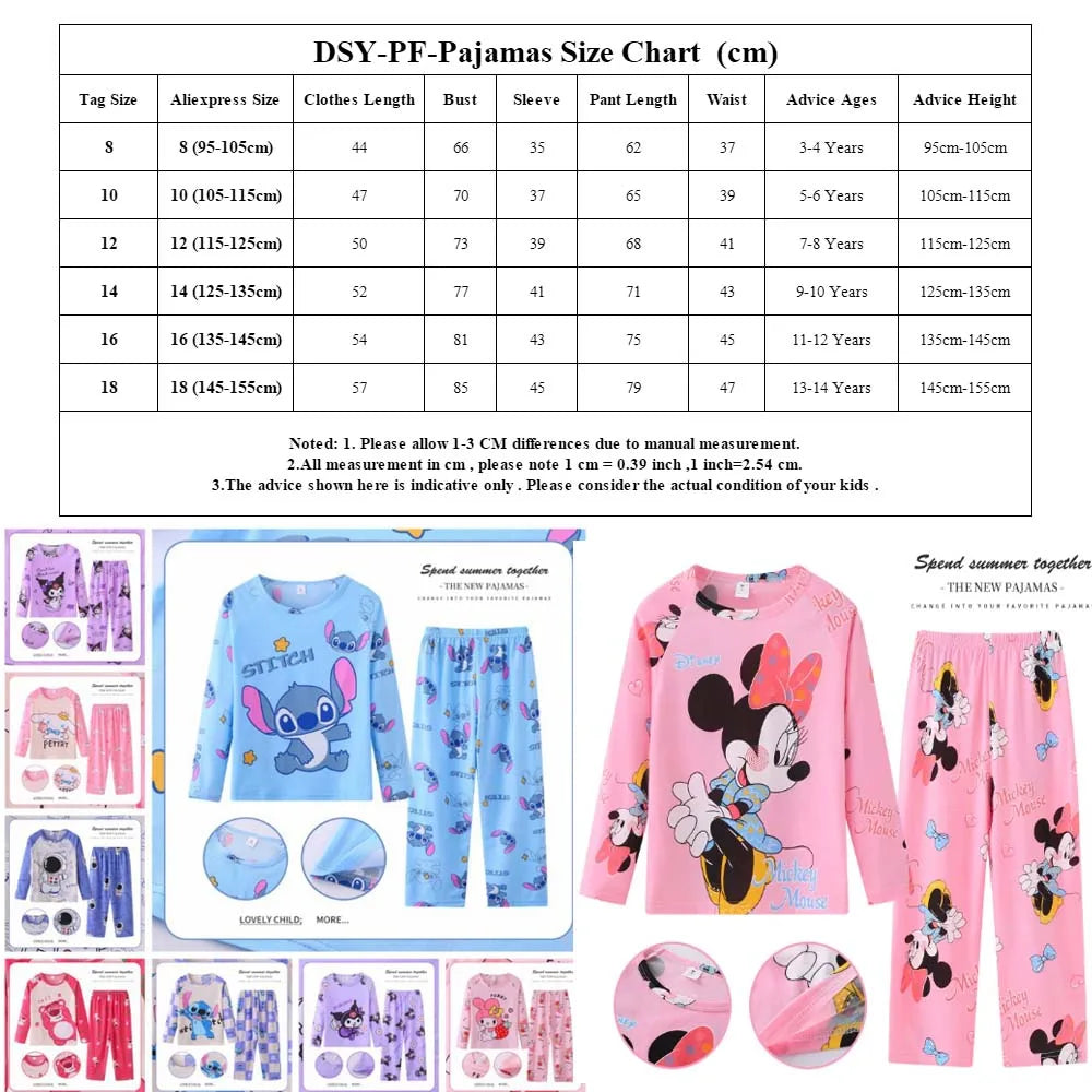 Kids Stitch Pajamas 2pcs/set for Boys Girls Home Wear Kids Casual Sleepwear Long Sleeve Pajamas Bottoms Suit Cute Gifts
