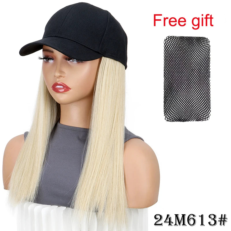 Synthetic 18Inch Long Straight Sports Style Baseball Hat Cap Wigs  Adjustable Comfortable Hair Extension for Women Daily Use