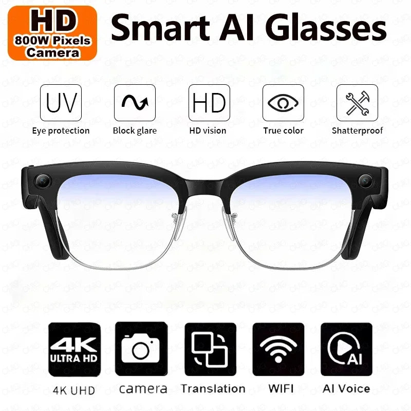 2025 New Intelligent AI Glasses 800W Pixel Camera HD 4K Video Recording AI Translation Music Control Intelligent Wearable Device