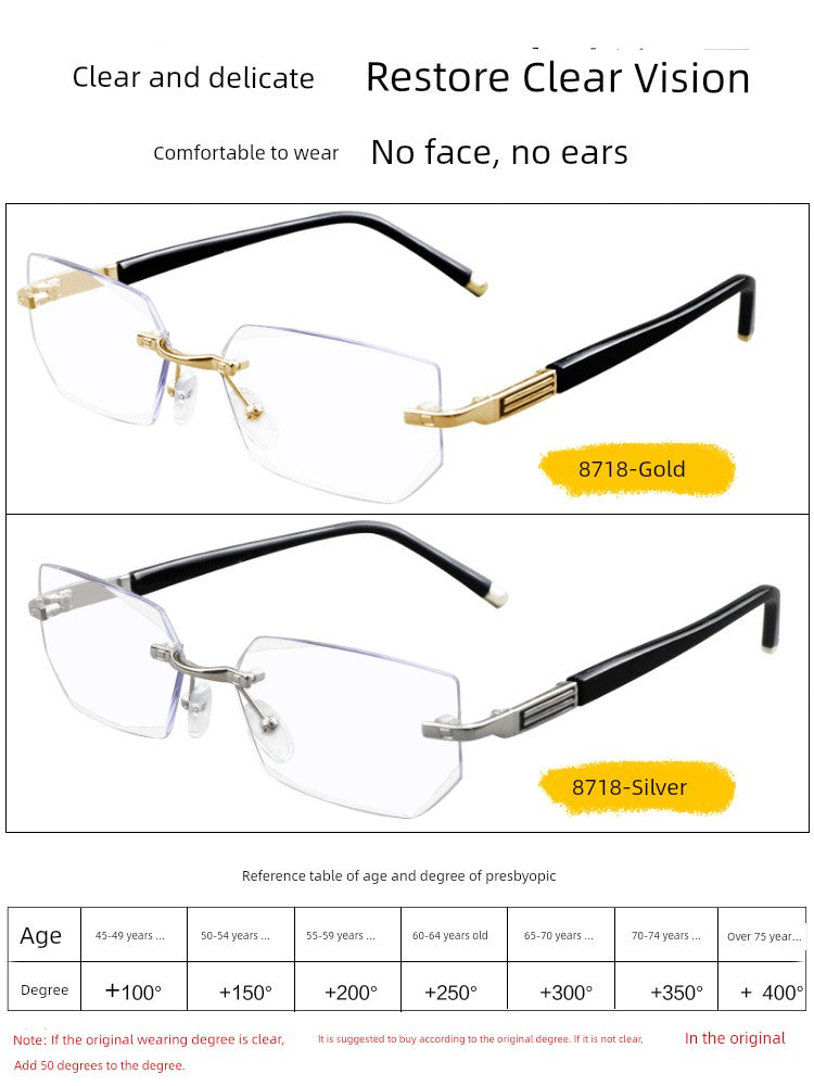 Glasses HD Anti-Blue Ray Rimless Brand Reading Glasses