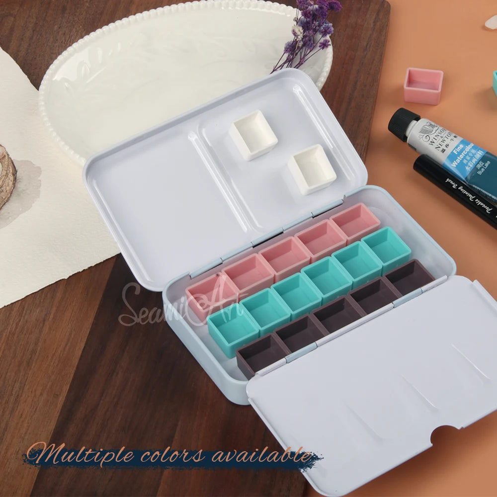 SeamiArt 50pcs Magnetic Half Pans Four colors for Watercolor Tube Subpackage Tin Box Palette Painting Tools Art Supplies