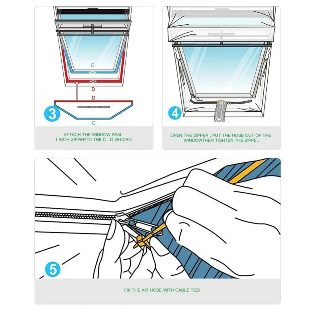 Tilt Roof Skylight Aircon Window Seal Cloth PAC Vent Hose Sealing Fabric For Inclined Skylight Mobile AC Exhaust Install Work