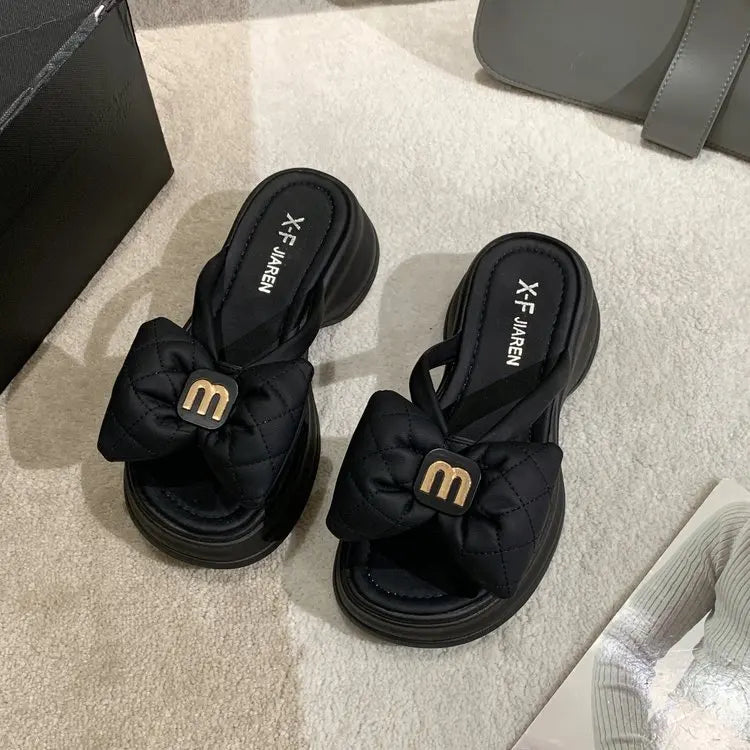 Summer Women's Slippers Designer Platform Slippers Fashion Bow One-Word Slipper 2025 New Casual Beach Slippers for Women Slides