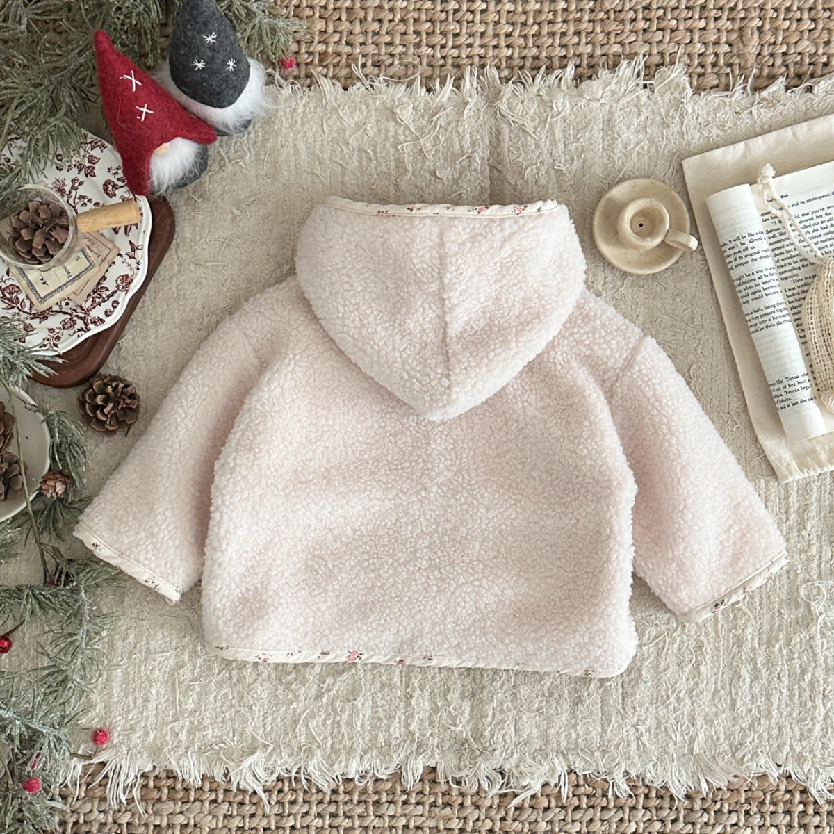 Fashion Baby Girl Winter Clothes Jacket Thick Plush Hooded Infant Toddler Child Warm Floral Printed Coat Baby Outwear 0-3years