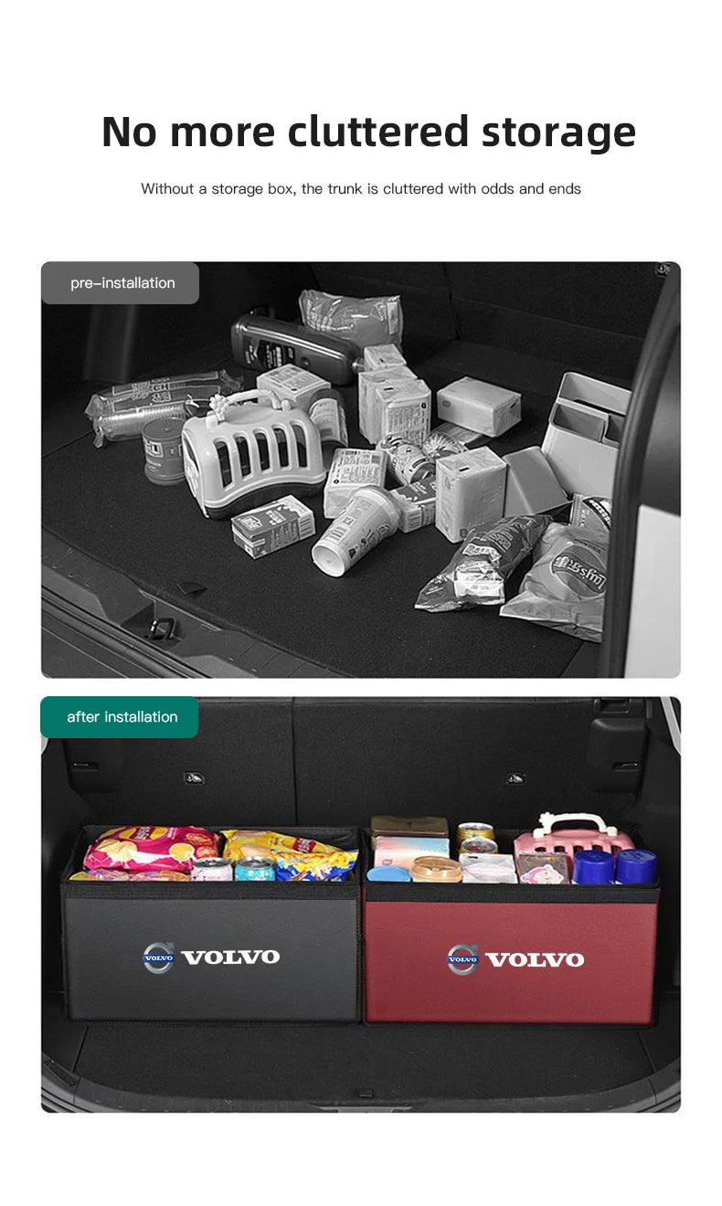 Quality Leather Car Organizer Foldable Auto Trunk Storage Box For Volvo ES90 EC40 EX40 EM90 XC90 V90 V60 XC60 V40 S80 S60 S90 C4