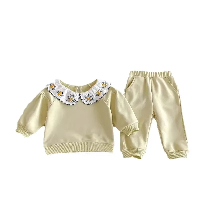 2025 Infant Toddler Fall Clothes Set: Girls' Stylish Two-Piece Pullover Sweatshirt and Pants Set for Baby Girls Outing