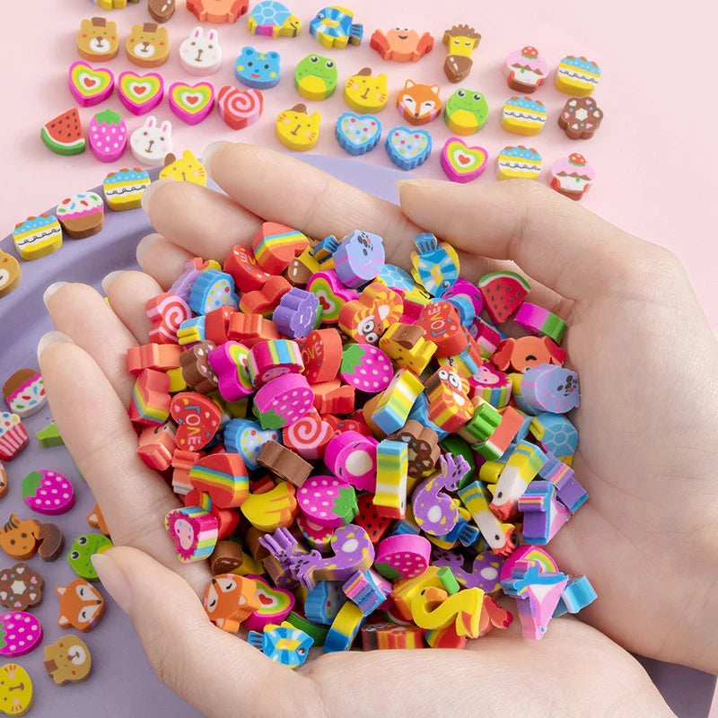 100~500pcs Mini Cartoon Eraser Bulk Multiple Styles Colored Fruit Animal Cake Design School Supply Student Festival Rewards TMZ