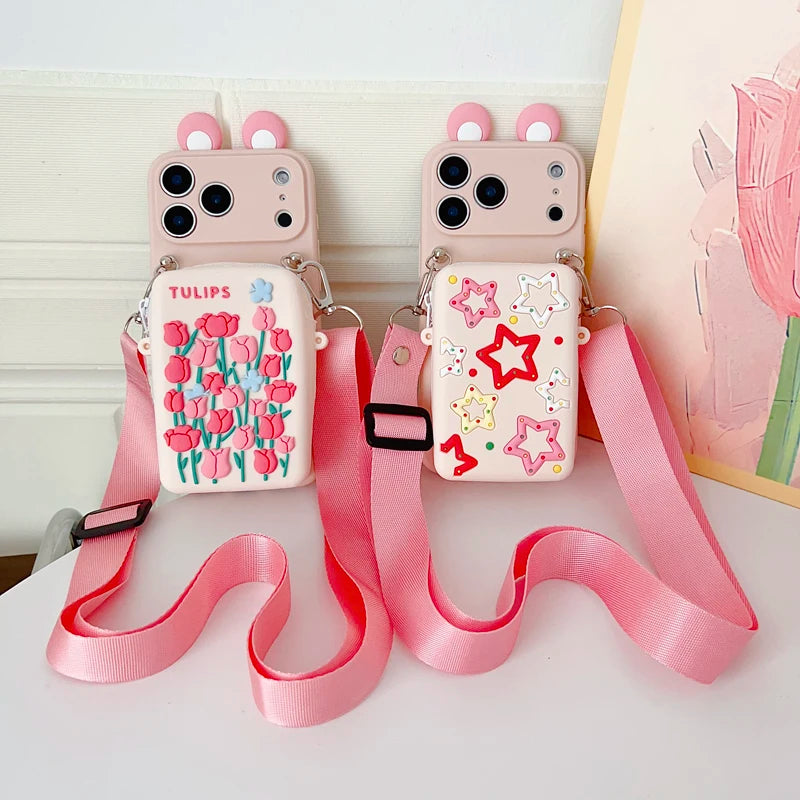 For iPhone 17 16 15 14 13 12 11 XR Xs 6 6s 7 8 SE Pro Max mini Plus e Tulip Star Wallet Case With Accessories