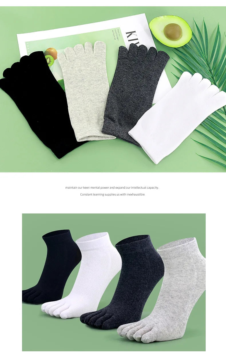Toe Socks Men cotton Five Fingers Socks Breathable Short Ankle Crew Socks Sports Running Solid Color Black White Grey Male Sox