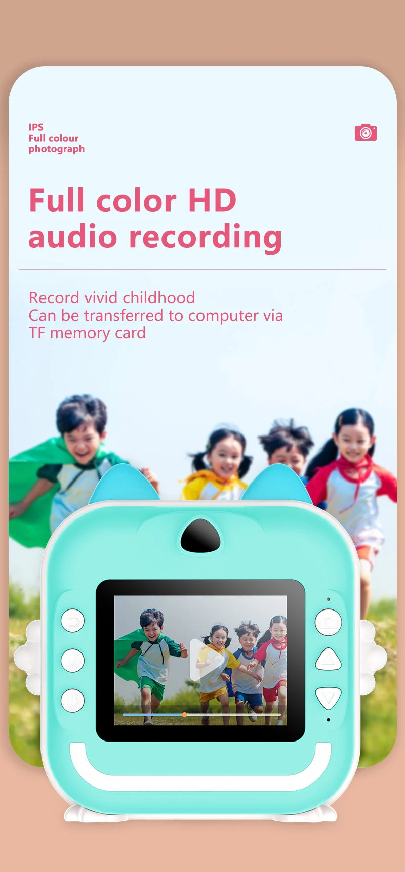 Print Camera for Kids Bluetooth Wireless Inkless Instant Print Connected APP Take Photo Video Record Camera Boys Girls Gift Toys