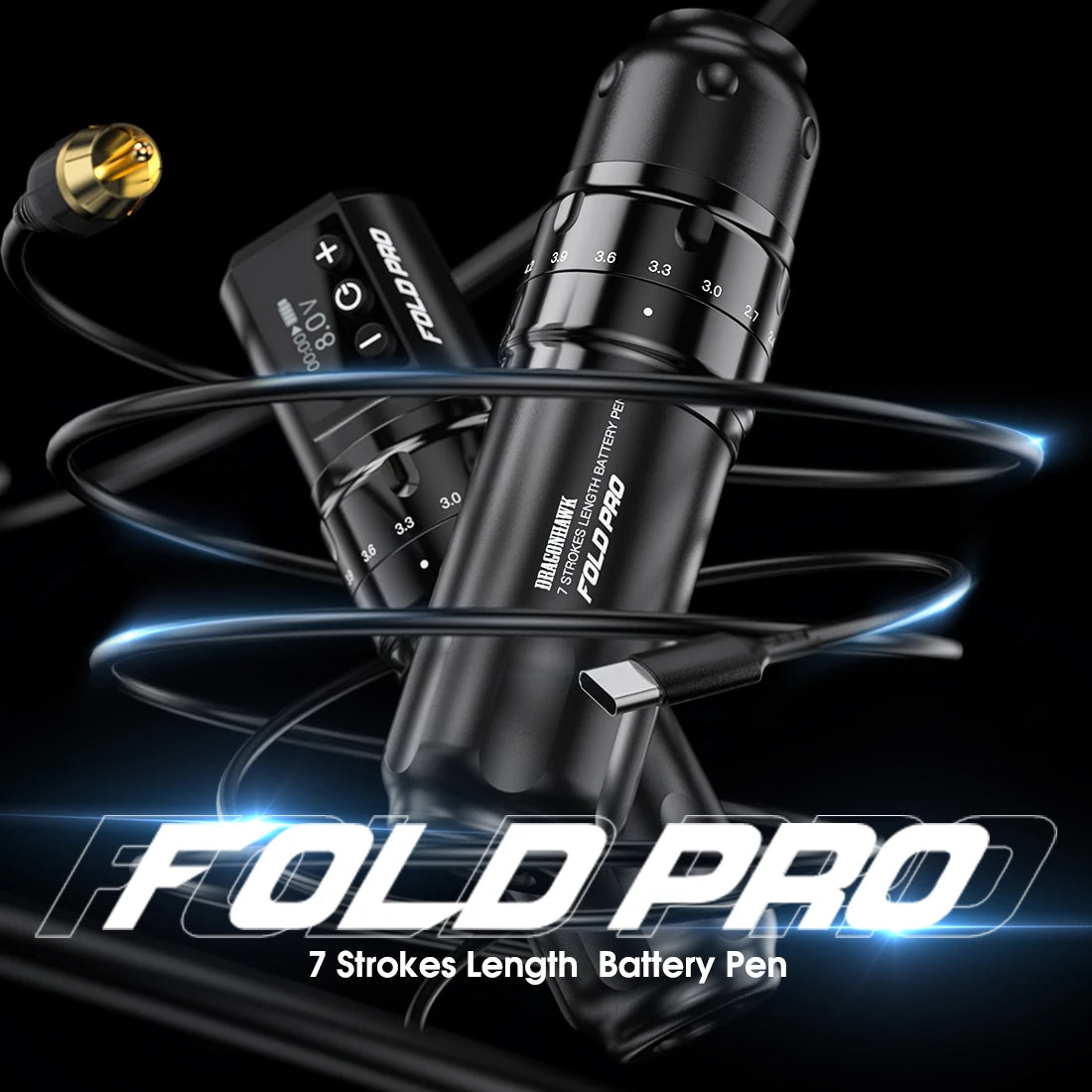 Dragonhawk Fold Pro Wireless Tattoo Machine Adjustable 7 Strokes Power By Mcore-c2 Low Vibration Silent Stable for Beginners