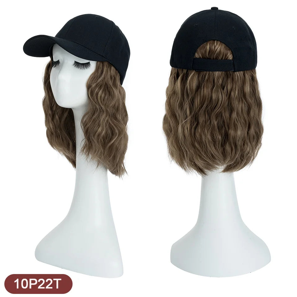 Hat Wig for Women 8''16''Wave Baseball Cap Wig with Curly Hair Extensions Wig Synthetic Wave Wig Hat Adjustable Baseball Hat Wig