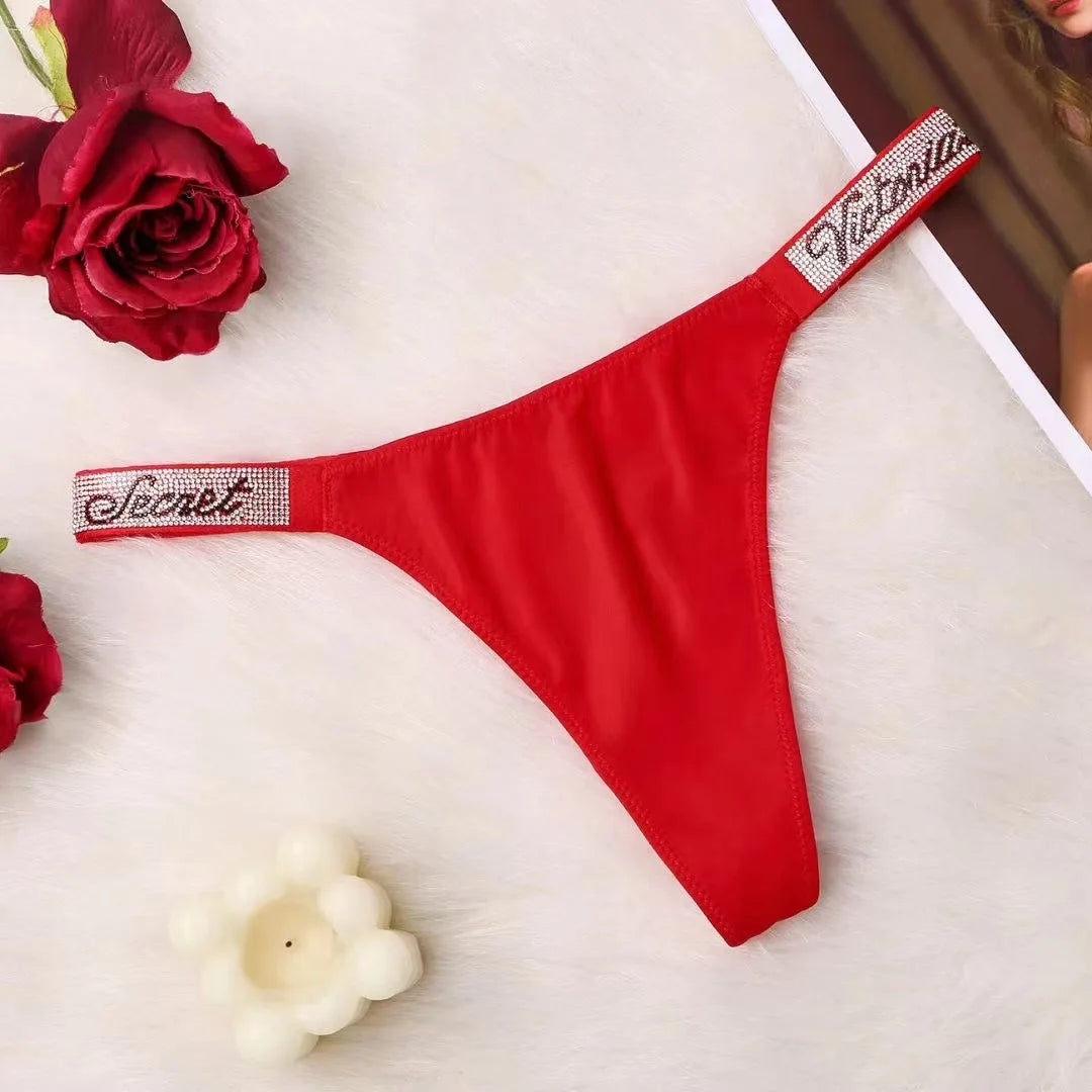 Fashion large size printed women's underwear comfortable rhinestone sexy underwear pink brand thong seamless t-pants metal chain