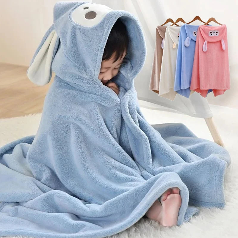 Children Hooded Bath Towel Coral Fleece Super Absorbent Quick Dry Soft Cartoon Cape Towel For Baby Bathroom