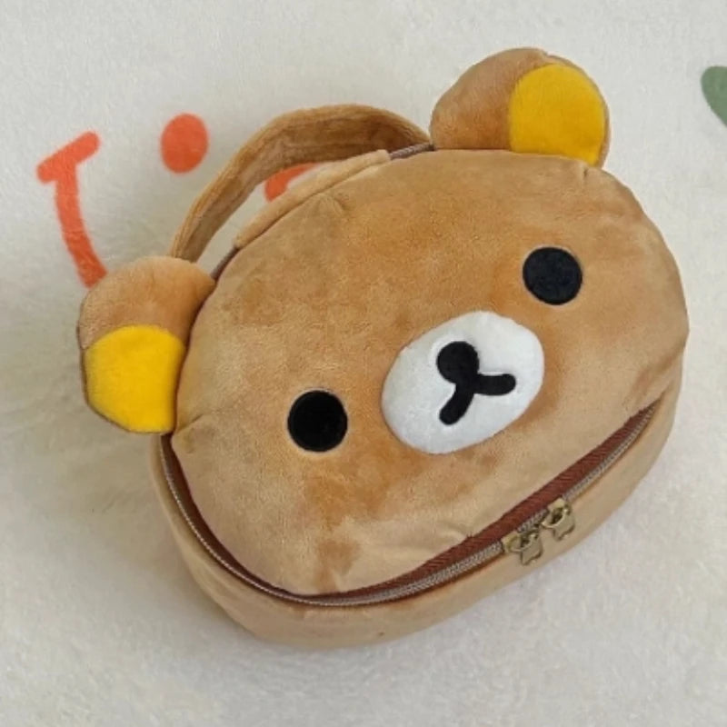 Cute cartoon Rilakkuma bear girl anime peripheral oval makeup bag for traveling portable storage toiletries bag work meal bag