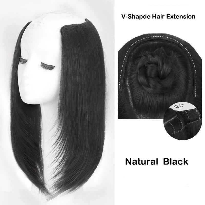 18Inch Synthetic V-shaped Layered Synthetic Long Straight Hair Extension Hairpiece Wig for Women