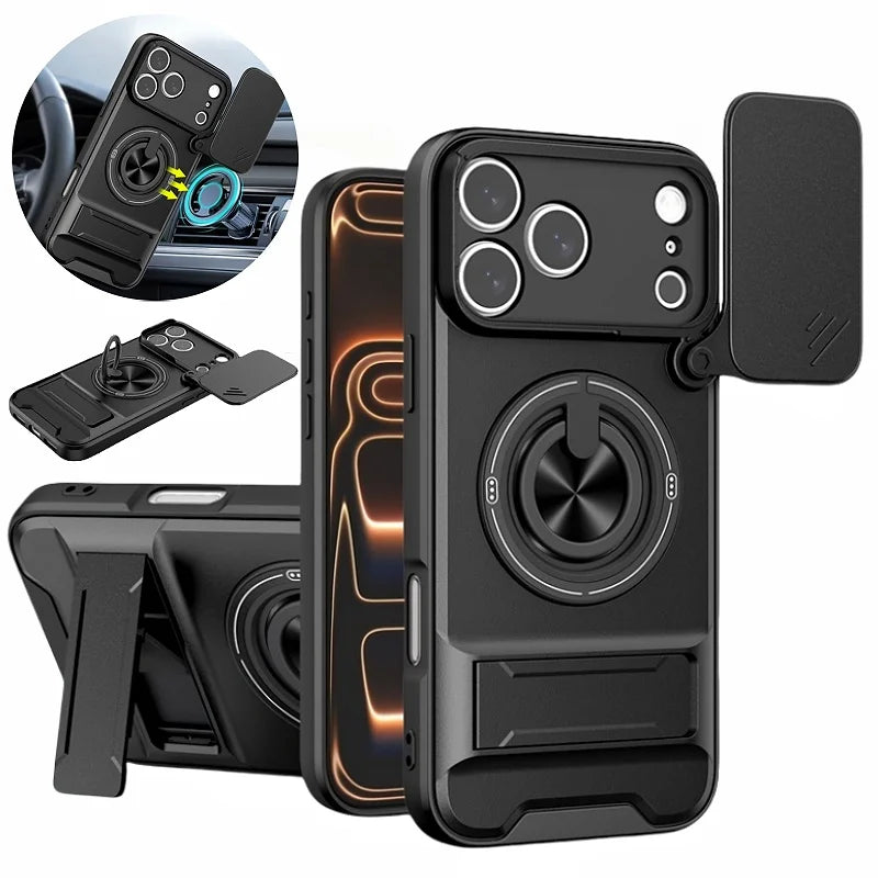 Armor Funda For iPhone 17 Pro Max Case Magnetic Ring Stand Lens Protect Coque For iPhone17 Pro 17Pro Max Wireless Charging Cover