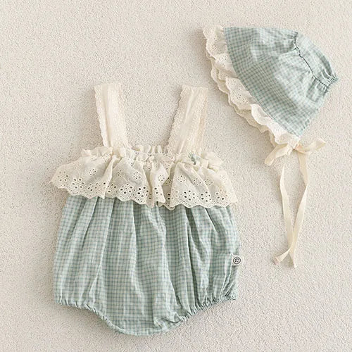 2025 New Summer Infant Baby Girls Bodysuits+Hat Sleeveless Cotton Flower Print Toddler Baby Girls Jumpsuit 0-24M Baby Clothing